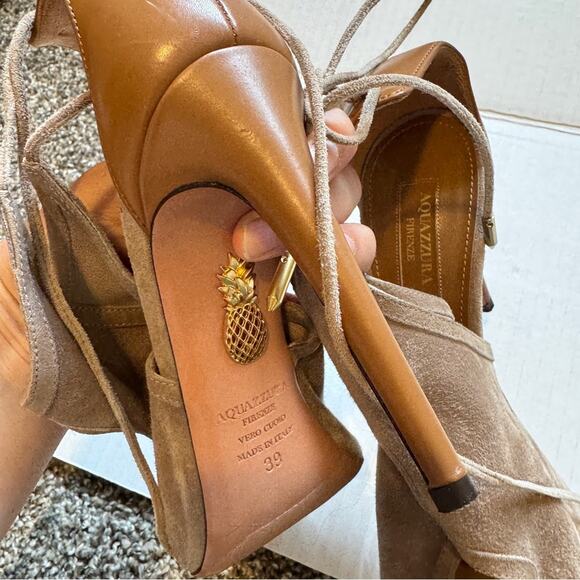 Aquazurra Sexy Thing Tan Leather Stiletto Heels Womens 8.5 Lace Up Luxury Shoes - Picture 10 of 10